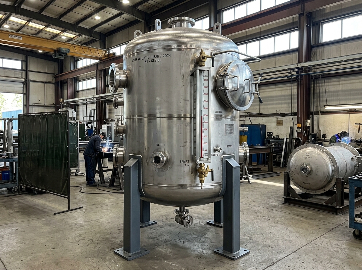Vacuum Receiver & Solvent Trap Tank Fabricated at Vatva GIDC Ahmedabad by JMEF