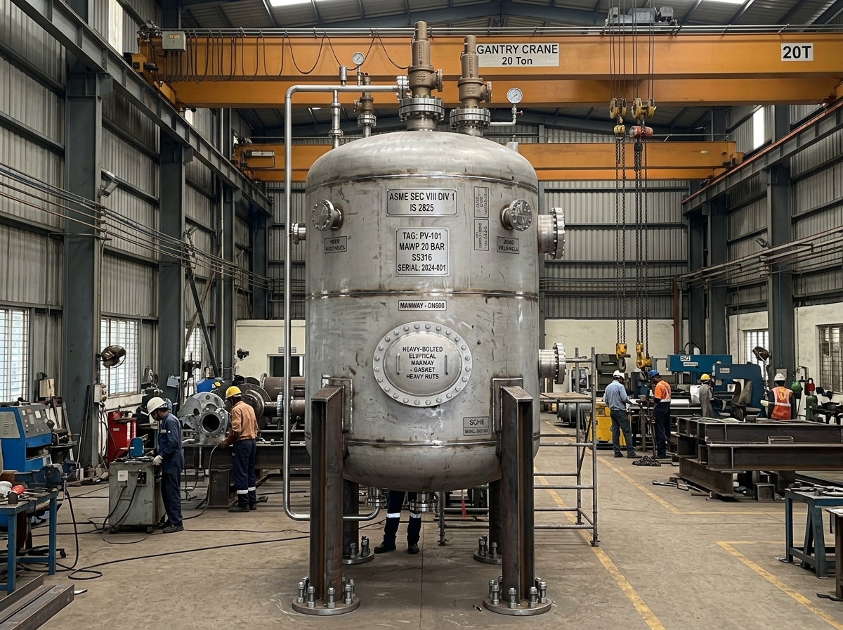 Vertical Pressure Vessel Fabricated at Vatva GIDC Ahmedabad by JMEF
